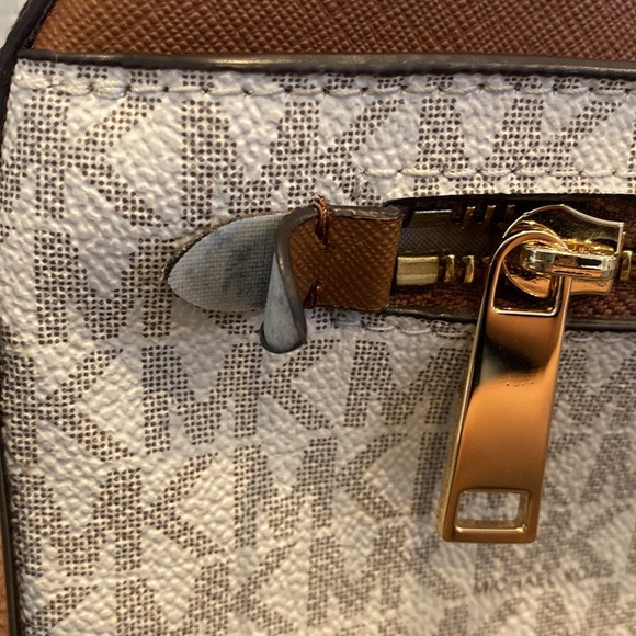 Michael Kors Crossbody Bag Signature MK Logo with Brown Leather Trim - Picture 9 of 10